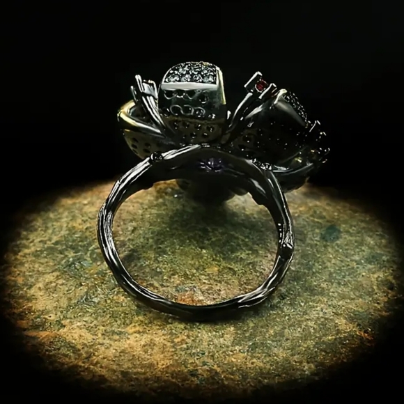 "Rare Indigo Orchid" .925 Solid Sterling Silver Black Gold Plated Statement Ring - Picture 5 of 6